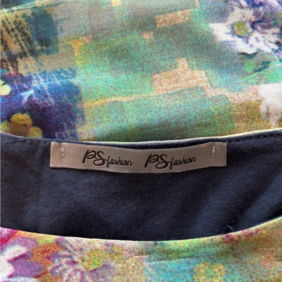 PS Fashion Green Blue PInk Printed Short Sleeve Shift Dres Size Small Medium - Picture 3 of 3